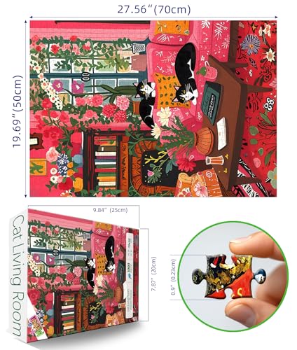 MINIWAN Spring Cozy Room Cat 1000 Piece Puzzle for Adults Fun Puzzles for Adults 1000 Pieces with HD Print Poster 275 197 in Dust Free for Gifts Halloween Christmas Family Games Lovers - Image 5