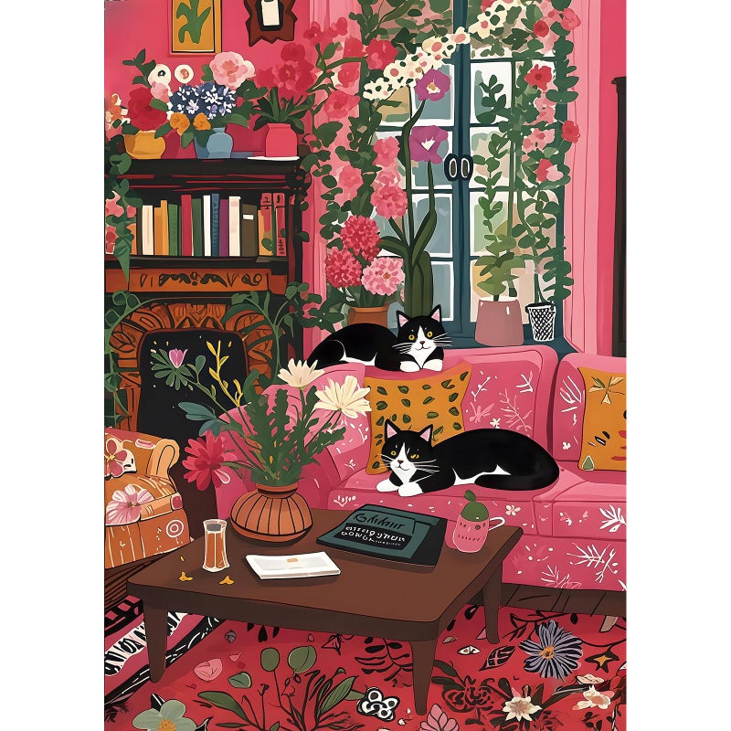 MINIWAN Spring Cozy Room Cat 1000 Piece Puzzle for Adults Fun Puzzles for Adults 1000 Pieces with HD Print Poster 275 197 in Dust Free for Gifts Halloween Christmas Family Games Lovers - Image 3