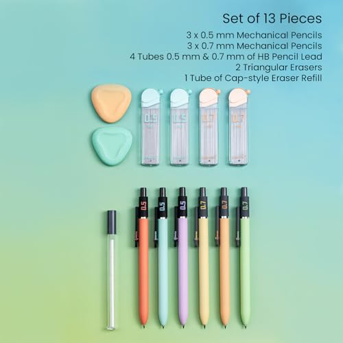Ddaowanx Mechanical Pencil Set, 6PCS Art Mechanical Pencils 0.5 & 0.7mm with 4 Boxes HB Leads, 2PCS Erasers and 10PCS Eraser Refills, Gifts for Teen Girls, School Supplies (6PCS 0.5 + 0.7 mm) - Image 4