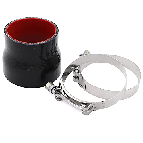 TuoLauthon ID 3 to 3-1/2 inches Straight Black Silicone Reducer Coupler with 2 T-Bolt Clamps 4 Layers of Polyester Reinforcement Suitable High Level Turbo Pipe - Image 4
