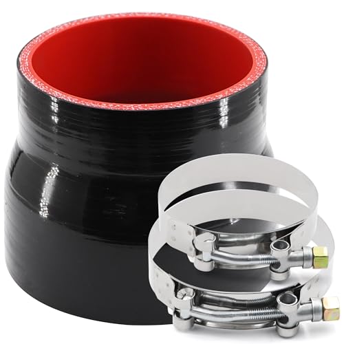 TuoLauthon ID 3 to 3-1/2 inches Straight Black Silicone Reducer Coupler with 2 T-Bolt Clamps 4 Layers of Polyester Reinforcement Suitable High Level Turbo Pipe - Image 1