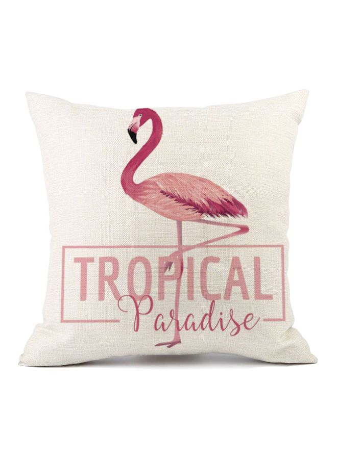 غطاء وسادة ديكور بتصميم فلامنجو ومطبوع بعبارة Tropical Paradise بيج / وردي 45x45سم