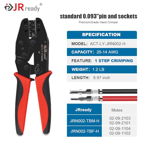 JRready ACTLYJRN002H Open Barrel Terminal Full Cycle Ratcheting PremiumGrade Hand Crimping Tool for Molex Standard 093 236mm Pin and Socket Crimp Terminals 1189 1190 Series 1420 AWG - Image 3
