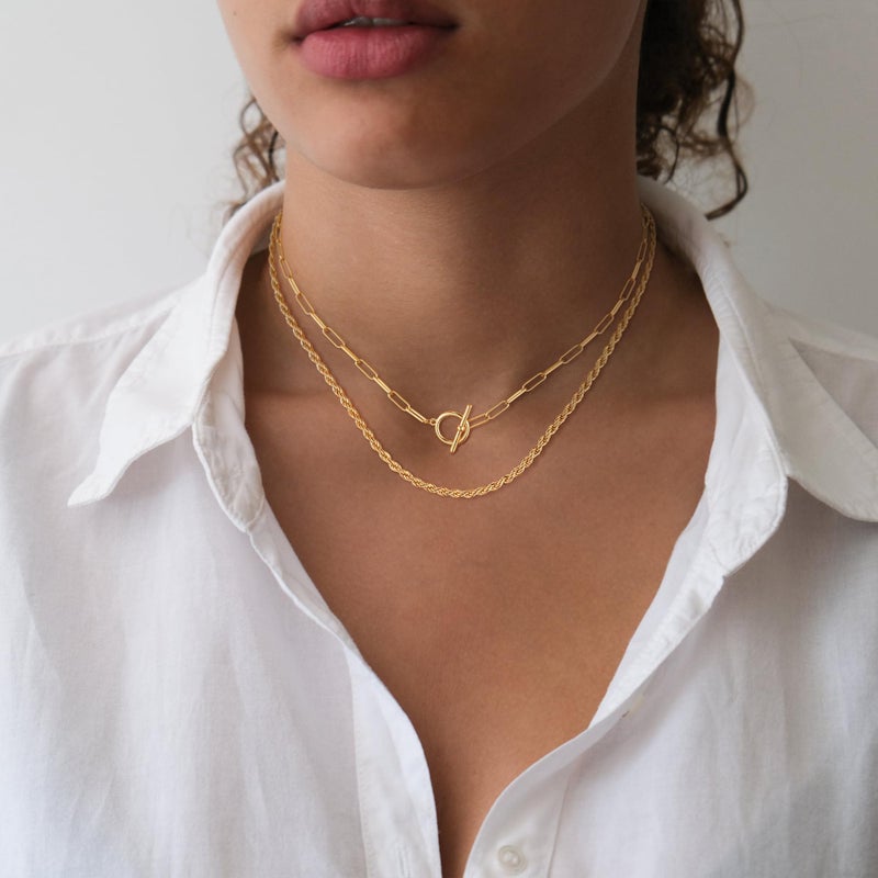 CHESKY 14K Gold Plated Layered Necklaces for Women, Necklaces for Women Trendy Paperclip Rope Chain Necklace Jewelry Necklaces Gift for Her - Image 4