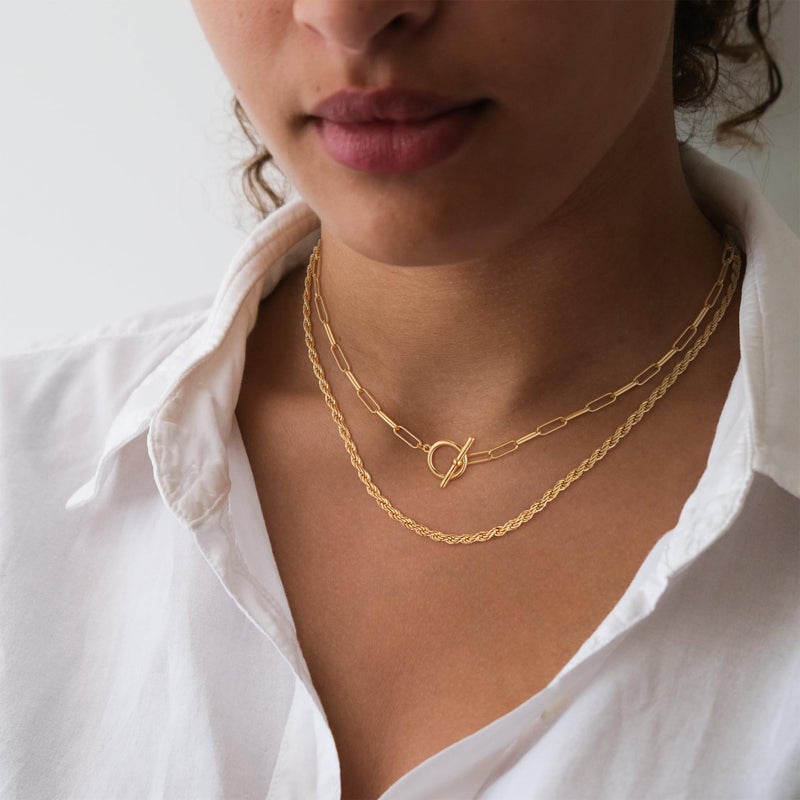 CHESKY 14K Gold Plated Layered Necklaces for Women, Necklaces for Women Trendy Paperclip Rope Chain Necklace Jewelry Necklaces Gift for Her - Image 3