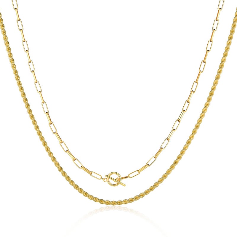 CHESKY 14K Gold Plated Layered Necklaces for Women, Necklaces for Women Trendy Paperclip Rope Chain Necklace Jewelry Necklaces Gift for Her - Image 1