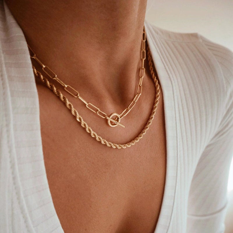 CHESKY 14K Gold Plated Layered Necklaces for Women, Necklaces for Women Trendy Paperclip Rope Chain Necklace Jewelry Necklaces Gift for Her - Image 2