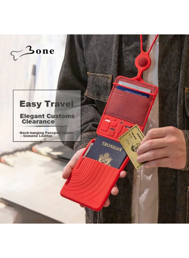 Bone Genuine Leather Passport Holder With Lanyard Storage Bag For International Travel, Multifunctional Passport Holder For Airplane Tickets And Id Cards Protection Sleeve - Image 1