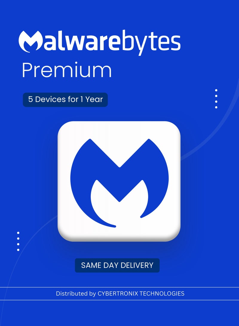 Malwarebytes Premium | 5 Devices for 1 Year | Digital License | SAME DAY DELIVERY