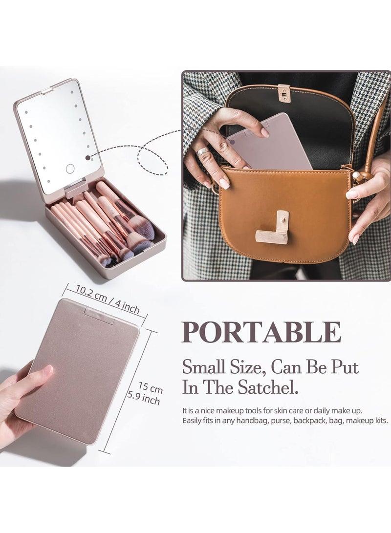عام مجموعة فرش المكياج للسفر مع مرآة مضيئة LED، 14 قطعة فرش مكياج مصغرة تشمل فرش خافي عيوب، فرش ظلال عيون، ومجموعة مكياج - Image 4