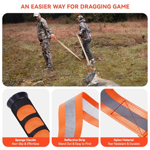 GearOZ Deer Drag Ropes with Harness, 2PCS Durable Deer Hunting Pull Strap 76" Reflective Orange Strap with Sturdy Handle, Easy to Use Deer Hunting Gift for Hunter/Men, Ideal Hunting Gear Accessories - Image 5
