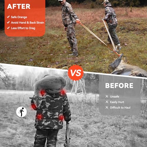 GearOZ Deer Drag Ropes with Harness, 2PCS Durable Deer Hunting Pull Strap 76" Reflective Orange Strap with Sturdy Handle, Easy to Use Deer Hunting Gift for Hunter/Men, Ideal Hunting Gear Accessories - Image 3