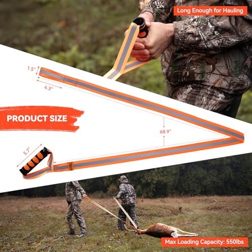 GearOZ Deer Drag Ropes with Harness, 2PCS Durable Deer Hunting Pull Strap 76" Reflective Orange Strap with Sturdy Handle, Easy to Use Deer Hunting Gift for Hunter/Men, Ideal Hunting Gear Accessories - Image 2