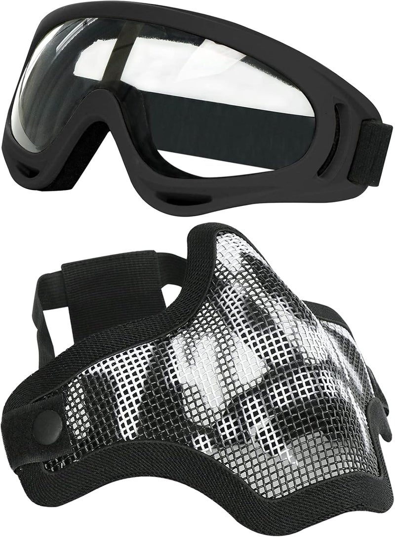 Aoutacc Airsoft Mask and Goggles, Airsoft Half Face Mask Steel Mesh and Goggles Set for CS Paintball Shooting War Game Cosplay - Image 1