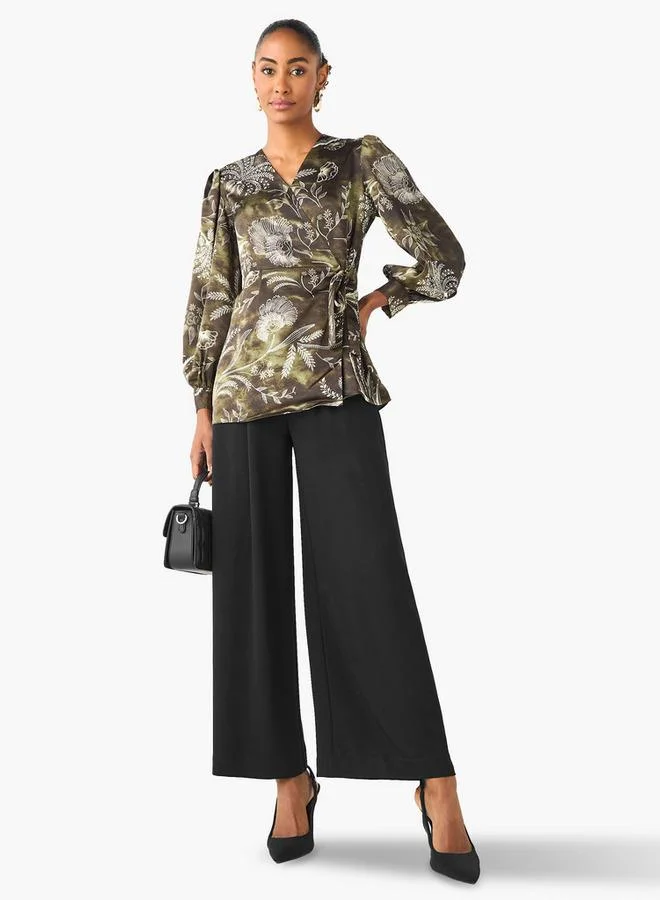 Iconic Iconic Relaxed Fit Polyester Wrap Top with Tie-Ups