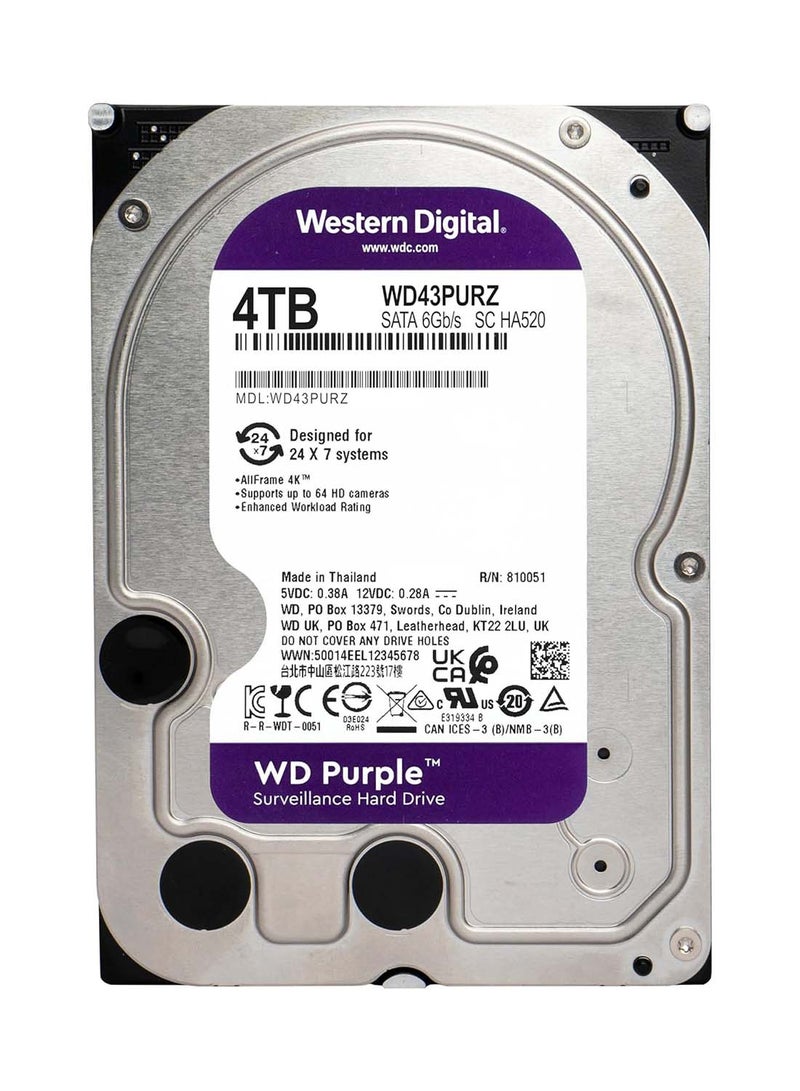 WD Purple 4TB SATA 3.5" Internal HDD, 5400 RPM, 256MB Cache, 6Gb/s, 24/7 Surveillance Drive, Supports Up to 64 Cameras, AllFrame Technology | WD43PURZ 4 TB - Image 2