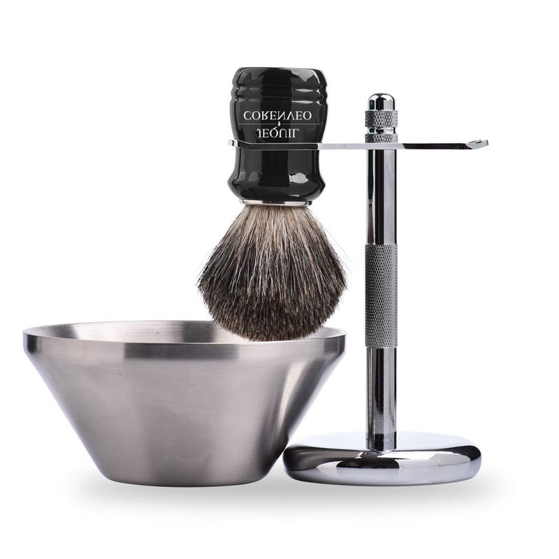 JEQUIL&CORENVEO Je&Co Shaving Set,Pure badger Hair Shaving Brush with Steel Stand and Steel Bowl - Image 1