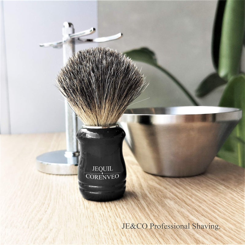 JEQUIL&CORENVEO Je&Co Shaving Set,Pure badger Hair Shaving Brush with Steel Stand and Steel Bowl - Image 2