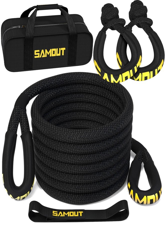 SAMOUT Kinetic Recovery Rope 1in x 20ft Tow 48,000lbs MBS with 2 1/2 in 22 (48,300lbs MBS) Synthetic Soft Shackles, for Jeep, SUV, UTV, ATV, Truck, Car,Tractor (1in 20ft, Black) (SMKRR25-6B) - Image 1