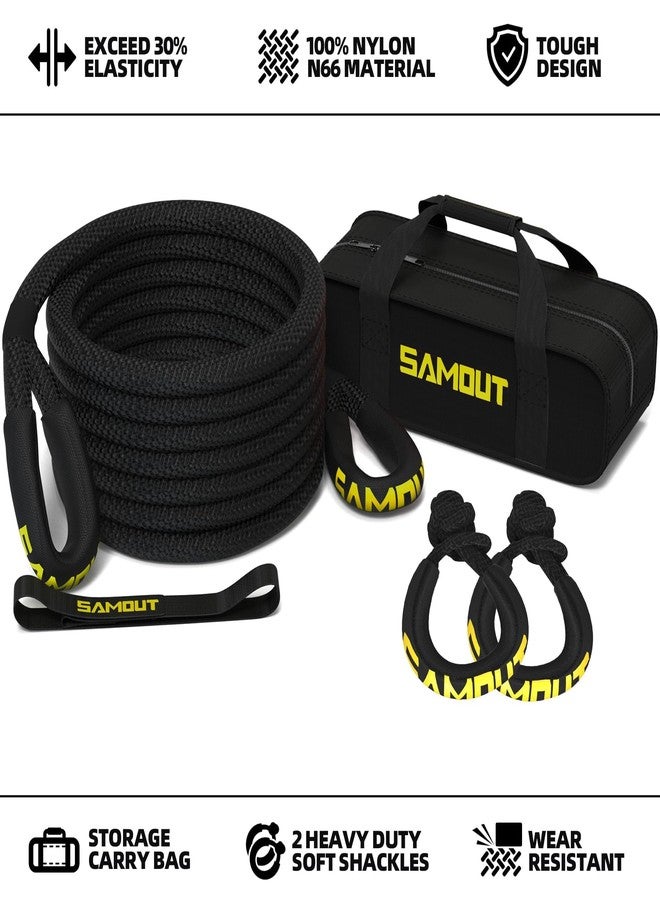 SAMOUT Kinetic Recovery Rope 1in x 20ft Tow 48,000lbs MBS with 2 1/2 in 22 (48,300lbs MBS) Synthetic Soft Shackles, for Jeep, SUV, UTV, ATV, Truck, Car,Tractor (1in 20ft, Black) (SMKRR25-6B) - Image 2