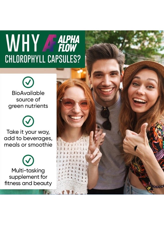 ALPHA FLOW - Chlorophyll Capsules 600 mg - Natural Chlorophyll Pills for Women & Men - Highly BioAvailable Chlorophyll Supplement for Energy, Immunity, Skin + Internal Deodorant - Image 1