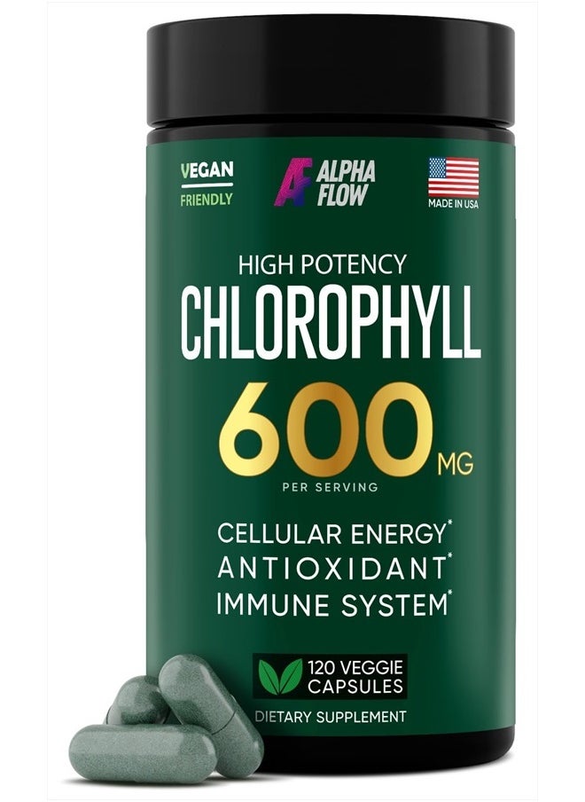 ALPHA FLOW - Chlorophyll Capsules 600 mg - Natural Chlorophyll Pills for Women & Men - Highly BioAvailable Chlorophyll Supplement for Energy, Immunity, Skin + Internal Deodorant - Image 1
