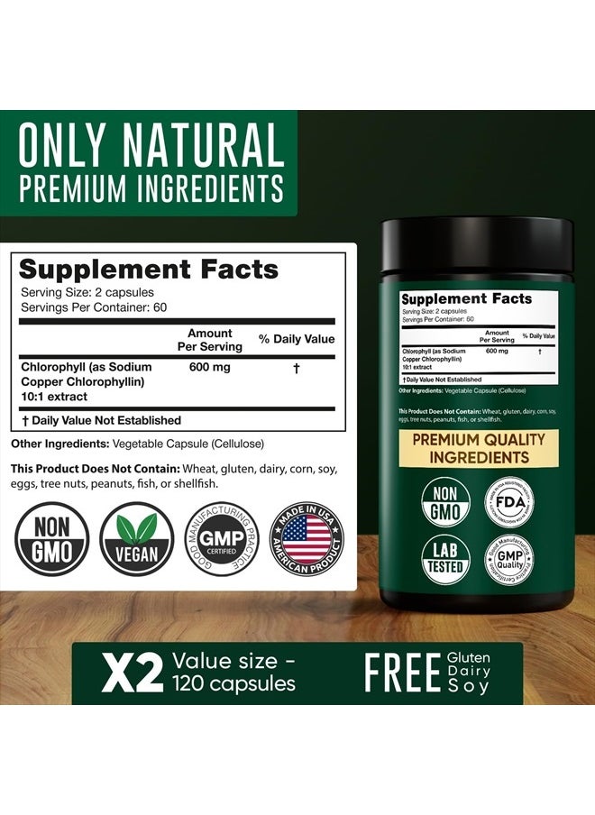 ALPHA FLOW - Chlorophyll Capsules 600 mg - Natural Chlorophyll Pills for Women & Men - Highly BioAvailable Chlorophyll Supplement for Energy, Immunity, Skin + Internal Deodorant - Image 1