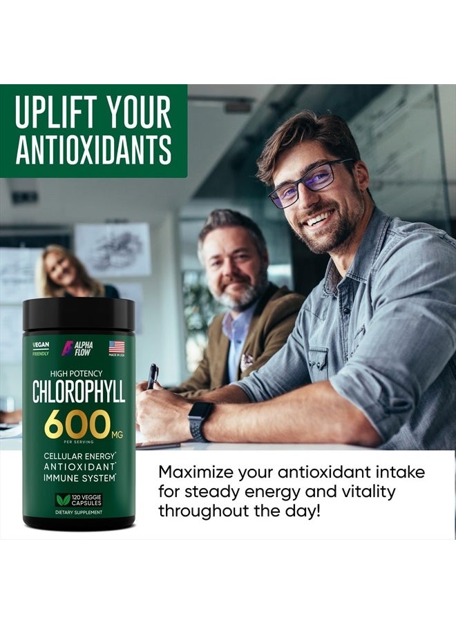 ALPHA FLOW - Chlorophyll Capsules 600 mg - Natural Chlorophyll Pills for Women & Men - Highly BioAvailable Chlorophyll Supplement for Energy, Immunity, Skin + Internal Deodorant - Image 1