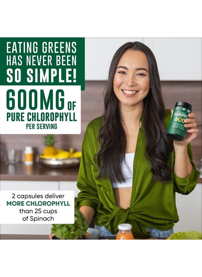 ALPHA FLOW - Chlorophyll Capsules 600 mg - Natural Chlorophyll Pills for Women & Men - Highly BioAvailable Chlorophyll Supplement for Energy, Immunity, Skin + Internal Deodorant - Image 1