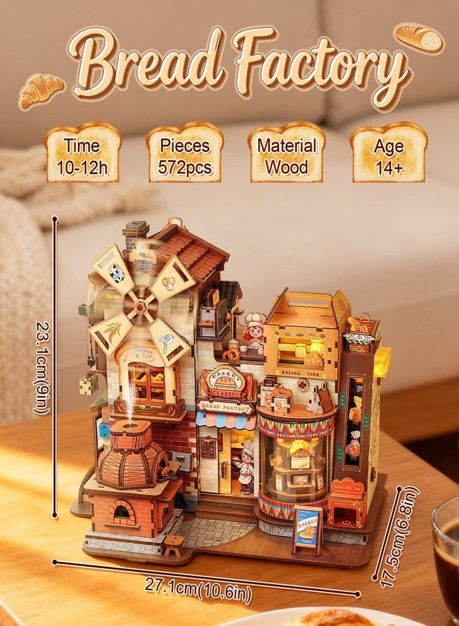 CUTEBEE 3D Wooden Model Building Kit Music Box - DIY Diorama Kit with LED Light, Music, Atomization Smoke, Type-C Power & 360° Rotating Display, Home Decor, Gifts for Teens & Adults (Bread Factory) - Image 2