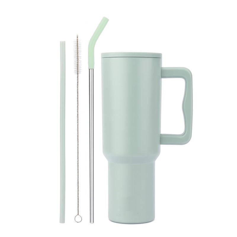 Vasukie 1200 ML Stainless Steel Tumbler with Handle and Lid,2 Straw | 100% Leakproof Travel Mug Water Cup for Gym, Office & Outdoor Use (Pastel Green) - Image 2