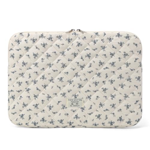 BBIQI Puffy Laptop Sleeve 13156 Inch Cute Quilted Laptop Protective Case Padded Floral Computer Sleeve for MacBook ALight Blue 13 Inch - Image 1
