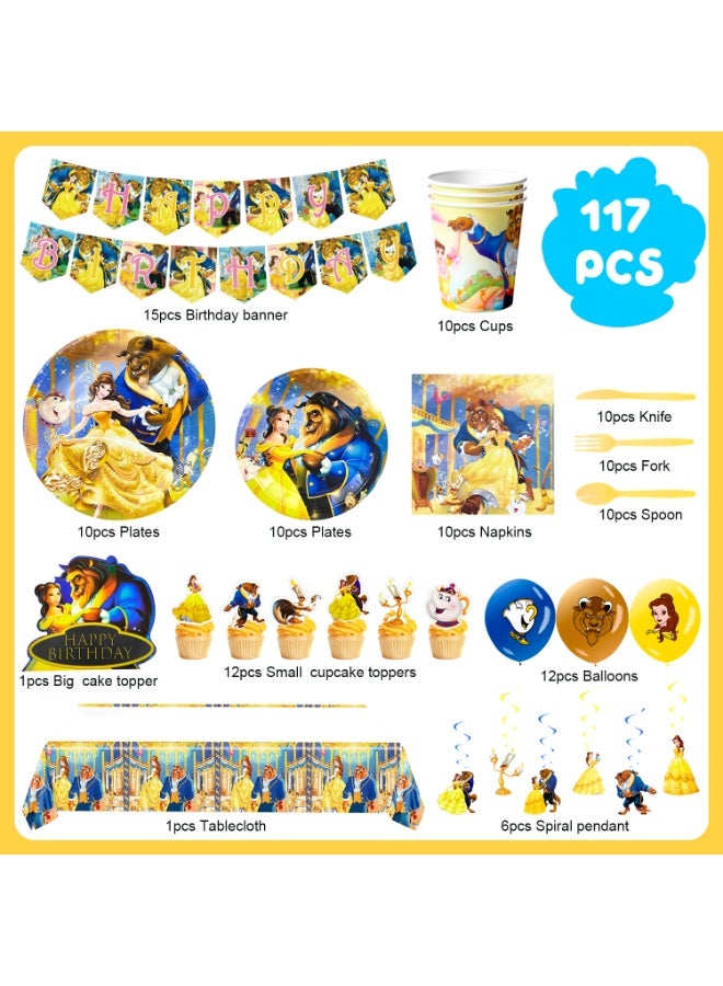 FRUITFUL PARTY Beauty and the Beast Birthday Party Decorations for 10 Guests, Princess Belle Disposable Party Tableware Set - Image 2