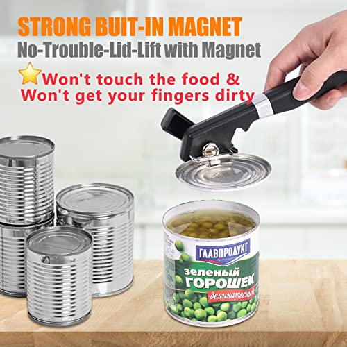 RICKUNCL 2 in 1 Safety Can Opener Manual Smooth Edge Bottle Opener NoTroubleLidLift Manual Can Opener with Magnet Large Rubber Handle Stainless Steel Blade Side Cut Hand Can Opener for Kitchen - Image 3
