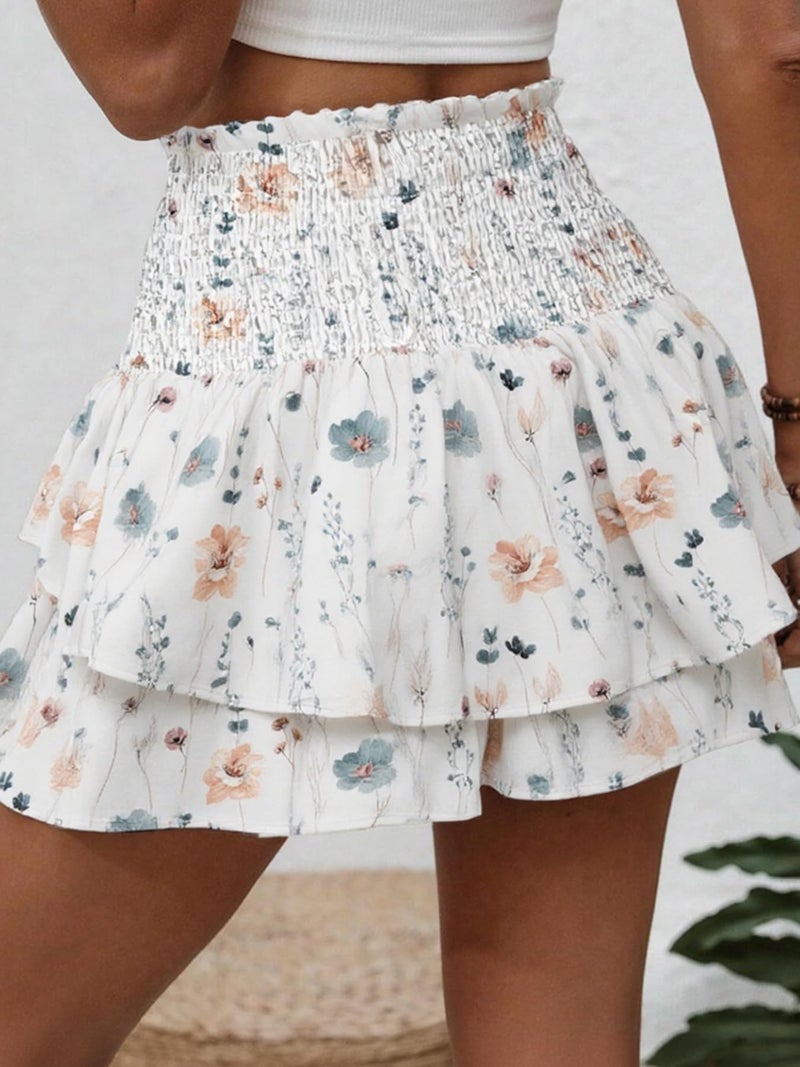 MATEAM Floral Skorts for Woman Ruffle Mini Skirt Running Flowy Athletic Shorts for Women 2026 Spring Trendy Causal Summer Gym Boho Outfits White M - Image 3