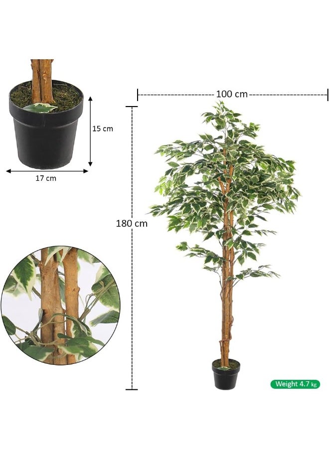 Yatai - YATAI DECOR Nearly Natural Artificial Ficus Plant 1.8 Meters High Ficus Tree Fake Plant with Plastic Pot & Moss Grass for Home Garden Decoration – Fake Tree – Artificial Plants (W-Green) - Image 1
