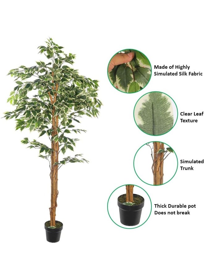 Yatai - YATAI DECOR Nearly Natural Artificial Ficus Plant 1.8 Meters High Ficus Tree Fake Plant with Plastic Pot & Moss Grass for Home Garden Decoration – Fake Tree – Artificial Plants (W-Green) - Image 1