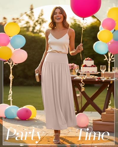 Ficerd 3 Pack Maxi Long Skirts for Women, Ankle Length High Waisted Pleated Flowy a Line Summer Casual Skirts with Pockets(Apricot, Sage Green, Dark Purple,Large) - Image 2