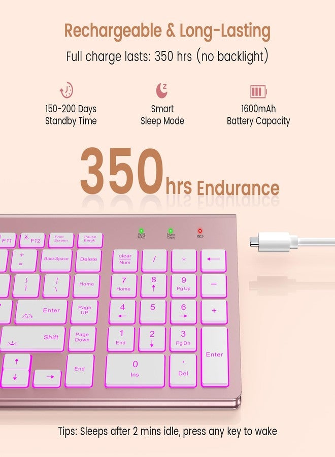SABLUTE Wireless Keyboard with 7 Colored Backlits, Rechargeable Silent Compact Cordless Computer Keyboard with Low Profile Quiet Light Up Keys for Windows, PC, Linux, Chrome, Mac (Rose Gold) - Image 3