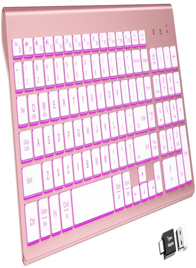 SABLUTE Wireless Keyboard with 7 Colored Backlits, Rechargeable Silent Compact Cordless Computer Keyboard with Low Profile Quiet Light Up Keys for Windows, PC, Linux, Chrome, Mac (Rose Gold) - Image 1