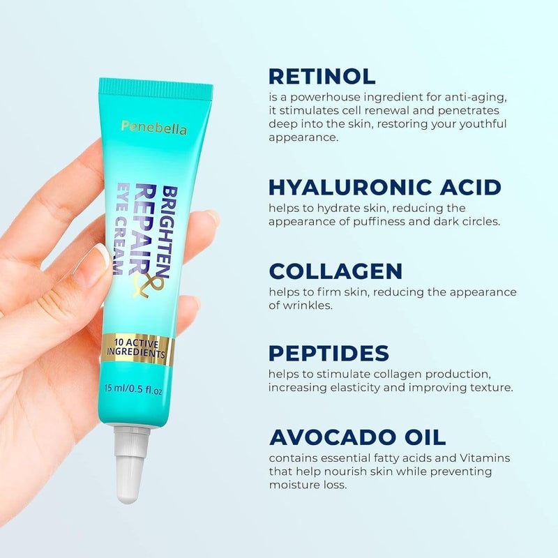 PENEBELLA Under Eye Brightener for Dark Circles â€“ 4 in 1 with Niacinamide, 5% Caffeine, Retinol & Peptides - Eye Cream Anti Aging for Reduce Wrinkles, Puffiness and Bags Under Eyes - Image 4