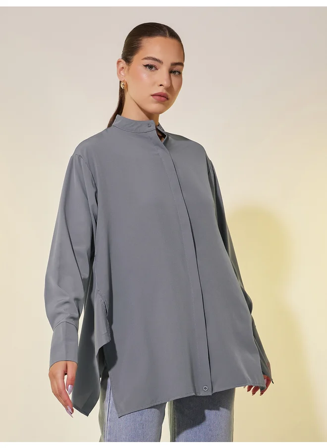 تايك تو Take Two Solid Long Sleeve Oversized Shirt