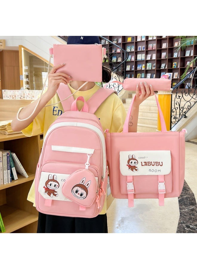 لابوبو حقيبة مدرسية Labubu حقيبة ظهر نسائية لطالبات الجامعات وطلاب المدارس الثانوية حقيبة ظهر جديدة كبيرة السعة لطلاب الفصول الدراسية المكونة من أربع قطع - Image 2