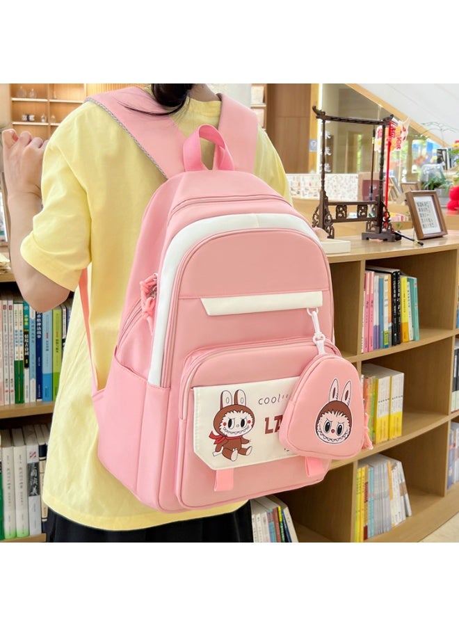 لابوبو حقيبة مدرسية Labubu حقيبة ظهر نسائية لطالبات الجامعات وطلاب المدارس الثانوية حقيبة ظهر جديدة كبيرة السعة لطلاب الفصول الدراسية المكونة من أربع قطع - Image 3