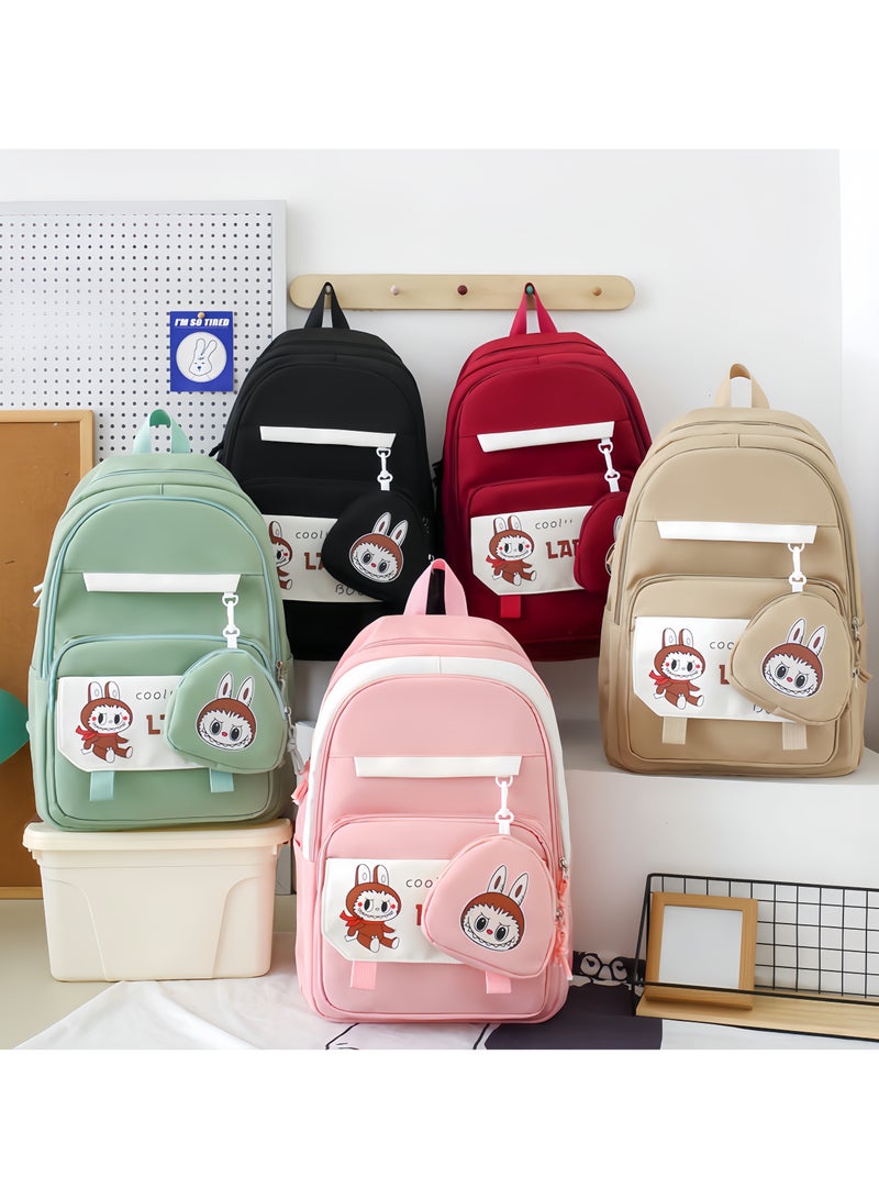 لابوبو حقيبة مدرسية Labubu حقيبة ظهر نسائية لطالبات الجامعات وطلاب المدارس الثانوية حقيبة ظهر جديدة كبيرة السعة لطلاب الفصول الدراسية المكونة من أربع قطع - Image 4