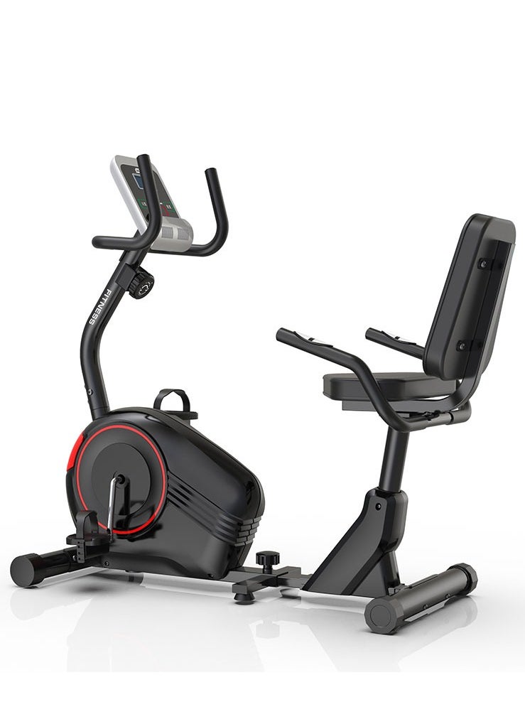 Fitness - Horizontal Magnetic Control Recumbent Exercise Bike 8-Levels Resistance 100KG, Black - Image 1