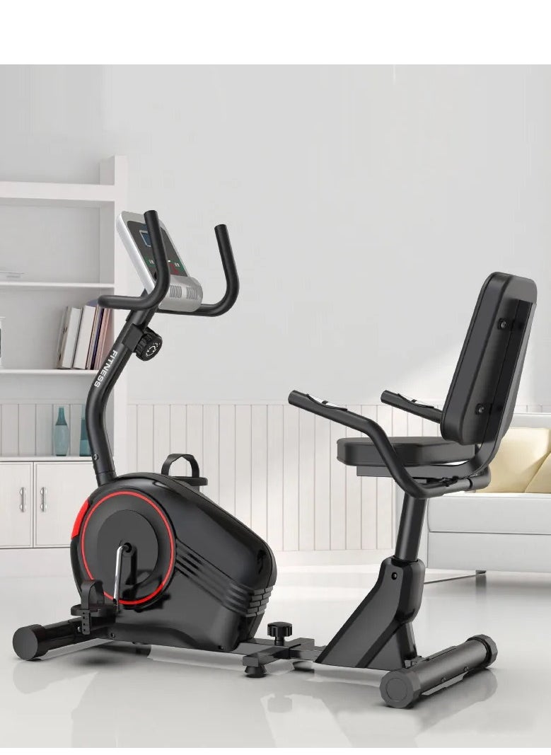 Fitness - Horizontal Magnetic Control Recumbent Exercise Bike 8-Levels Resistance 100KG, Black - Image 1