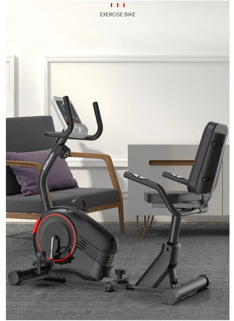 Fitness - Horizontal Magnetic Control Recumbent Exercise Bike 8-Levels Resistance 100KG, Black - Image 1