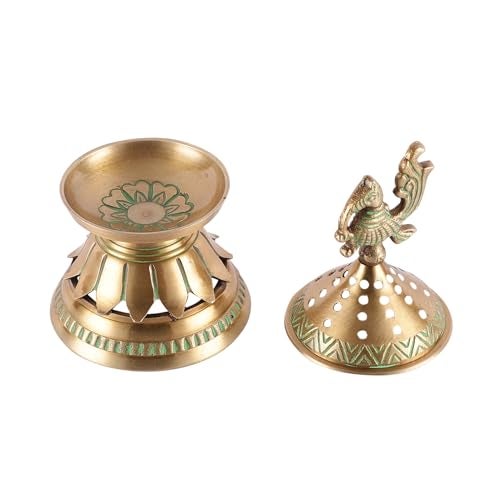 Skywalk Handcrafted Brass Loban Dhoop Dani with Peacock Incense Dhoop Burner for Home Office Temple Prayer (Green) - Image 2