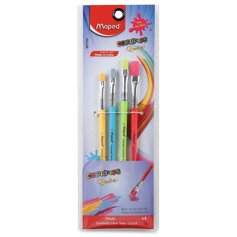 MAPED Color'Peps Plastic Handle Synthetic Hair Flat Brushes (Set of 4) - Image 1